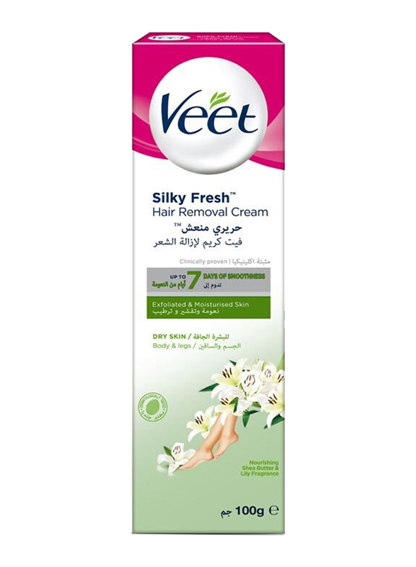 Veet Silky Fresh Shea Butter & Lily Scent Legs & Body Hair Removal Cream for Dry Skin, 100g
