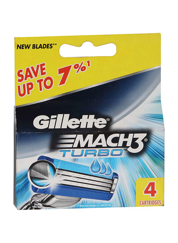 Gillette Mach3 Turbo Replacement Blades for Razor, 4 Pieces