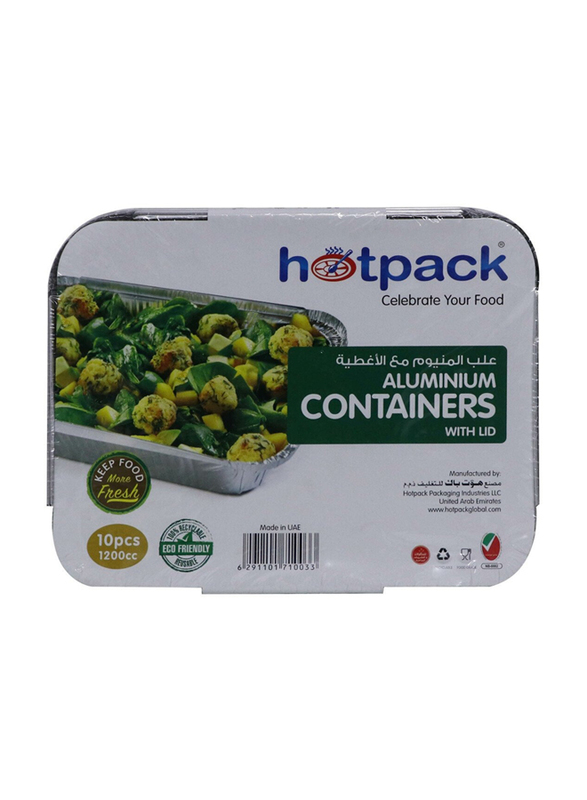 Hotpack Eco-Friendly Large Aluminium Containers with Lid, 1.2L, 10 Pieces, White