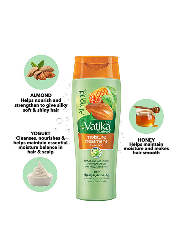 Vatika Moisturizing Shampoo with Honey & Almond Oil for Dry & Frizzy Hair, 2 x 400 ml