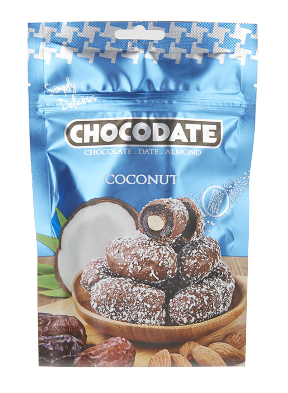 

Chocodate Coconut & Chocolate Coated Dates with Almond Filling, 100g
