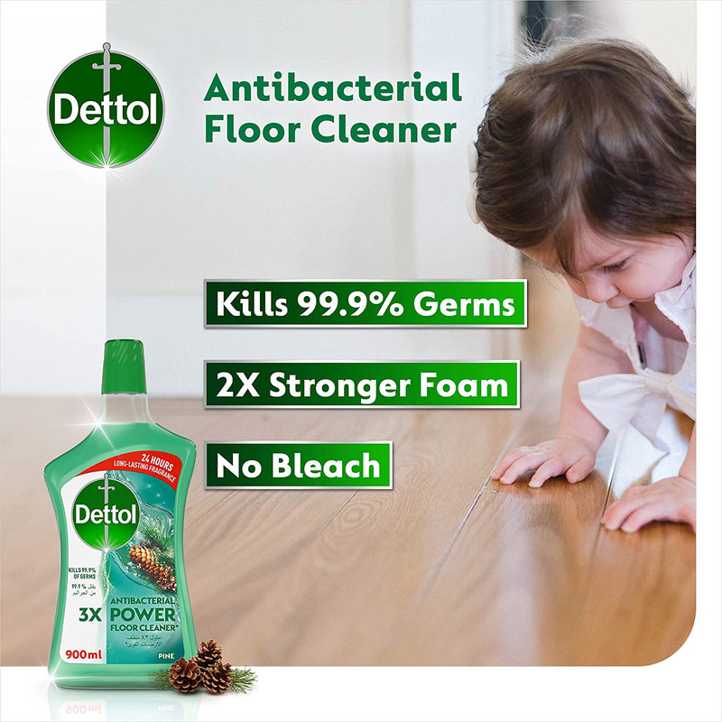 Dettol Antibacterial 3x Power Floor Cleaner with Pine Scent, 900ml