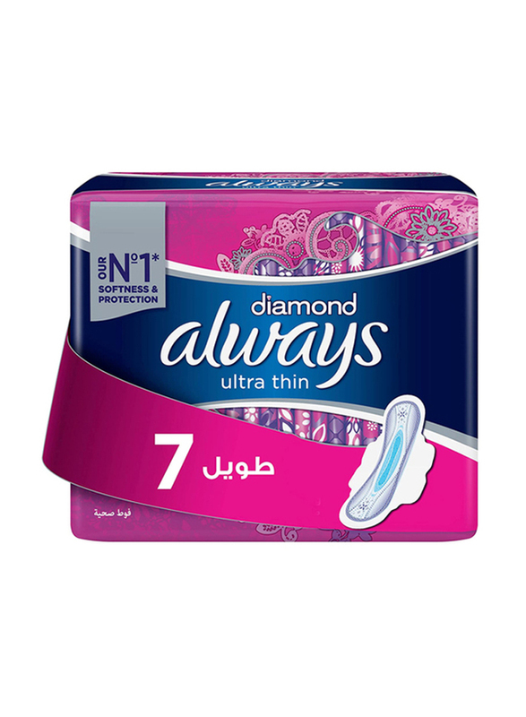 Always Diamond Ultra Thin Long Sanitary Pads with Wings, 7 Piece