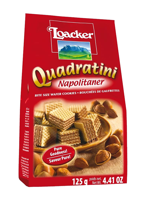 Loacker Quadratini Napolitaner Wafer Cubes Filled With Hazelnut Cream, 125g
