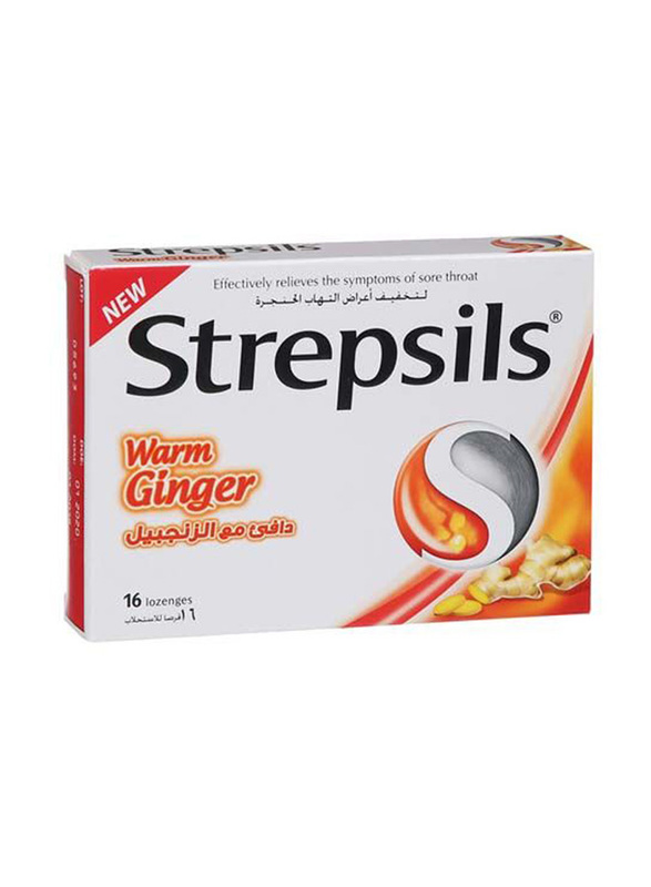 Strepsils Lozenges Warm Ginger Flavour for Sore Throat, 16 Lozenges