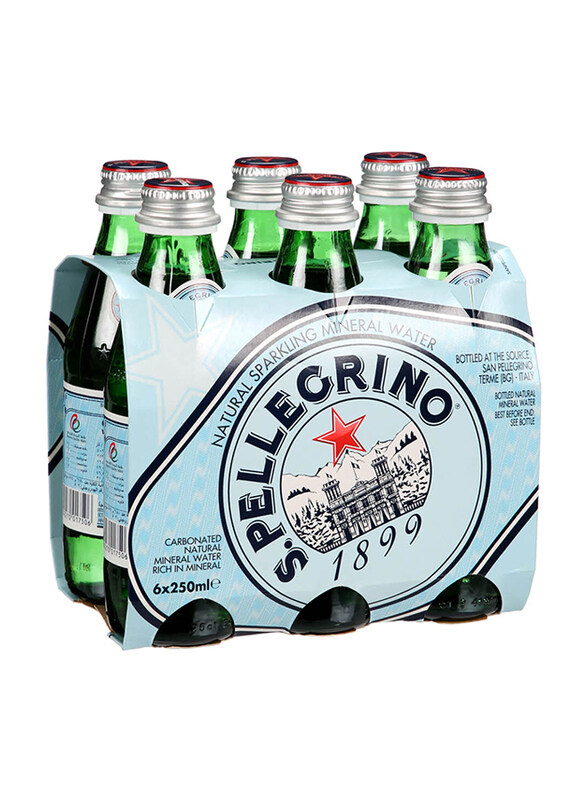 

San Pellegrino Natural Sparkling Mineral Water Glass Bottles, 6 x 250 ml