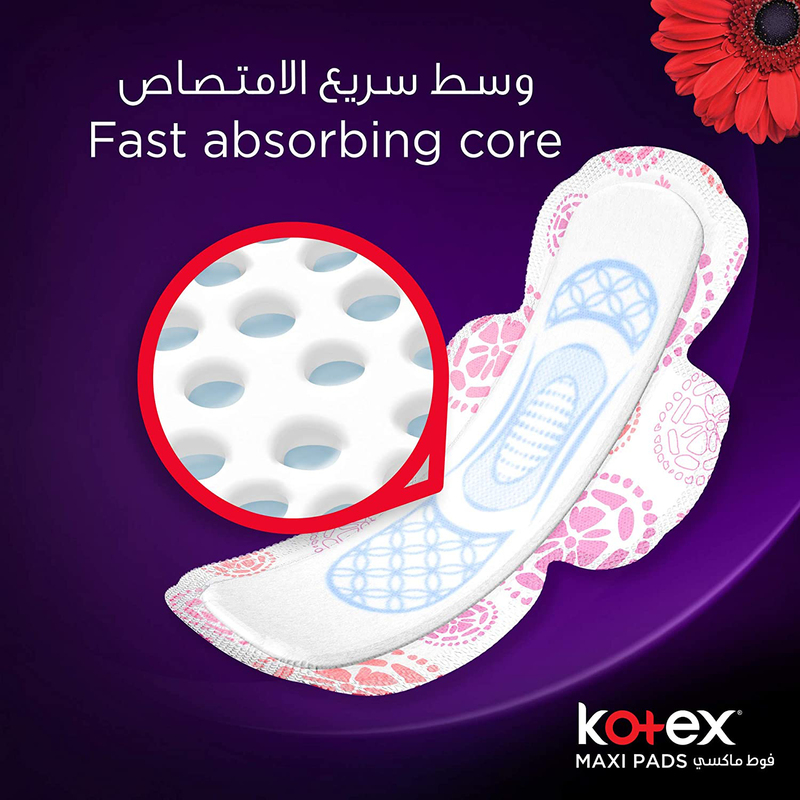 Kotex Maxi Pads Super with Wings Sanitary Pads, 30 Pads, 2 Pieces