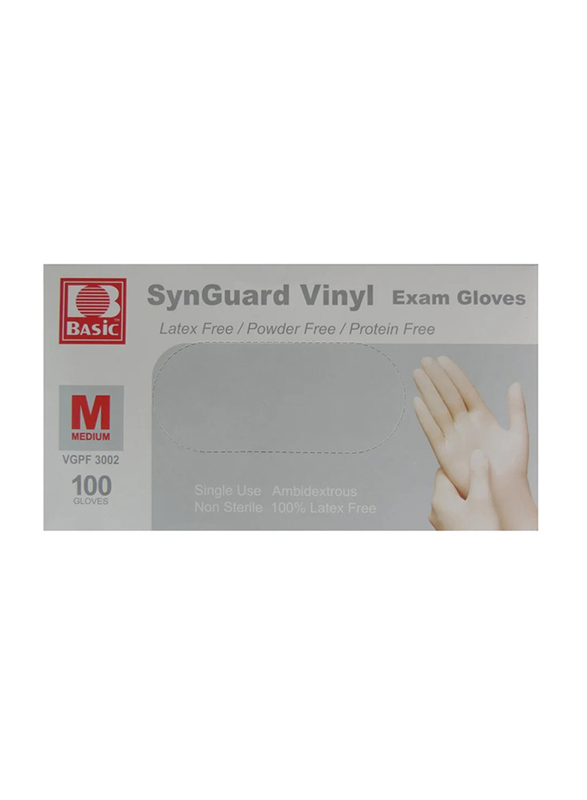 Basic Synguard Vinyl Exam Gloves, Medium, 100 Pieces