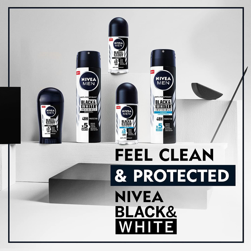 Nivea Men Black & White Invisible 5 in 1 Original 48H Antiperspirant Deodorant Spray, 150ml