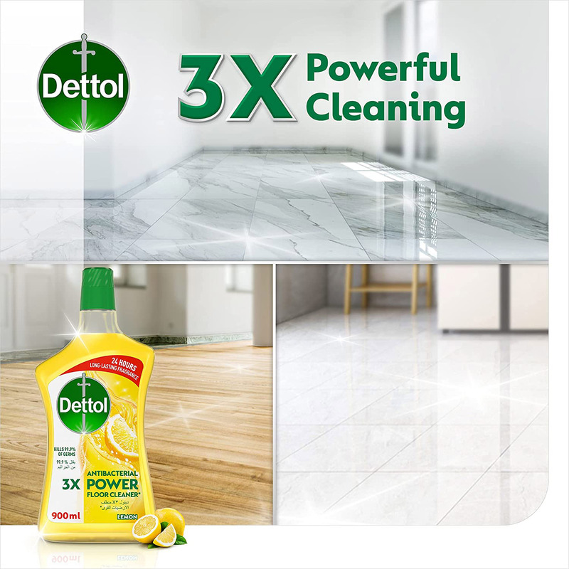 Dettol Antibacterial 3x Power Floor Cleaner with Lemon Scent, 900ml