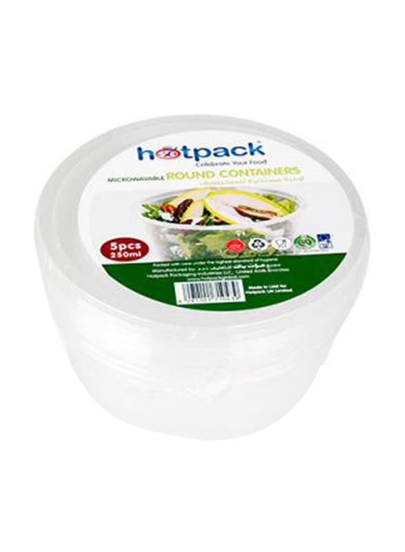 Hotpack Round Microwaveable Containers with Lid, 250ml, 5 Pieces, White
