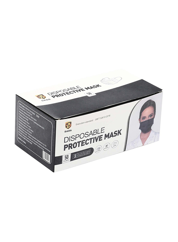 Dada 3-Ply Disposable Face Masks, Black, 50 Piece