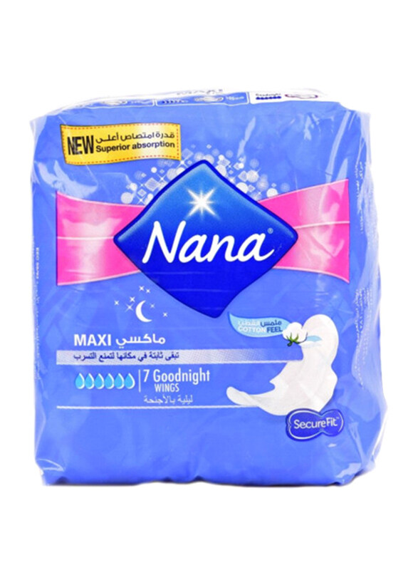 

Nana Super Heavy Flow Goodnight Extra Long Maxi Thick Pads With Wings, 7 Pieces