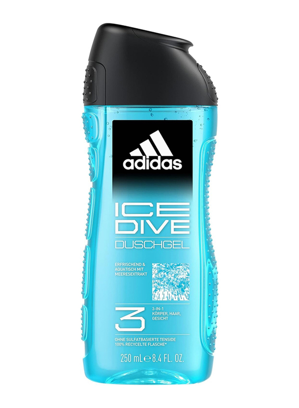 Adidas Ice Dive Refreshing Shower Gel with Marine Extract for Body, Hair & Face, 250ml