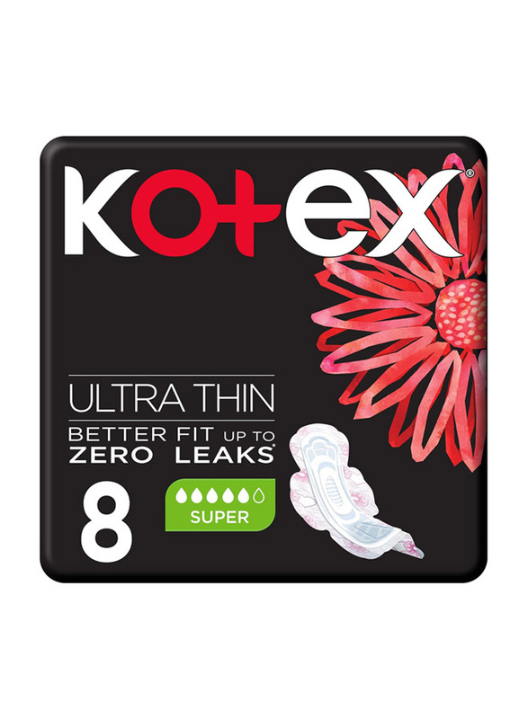 Kotex Super Ultra Thin Pads With Wings, 8 Pieces