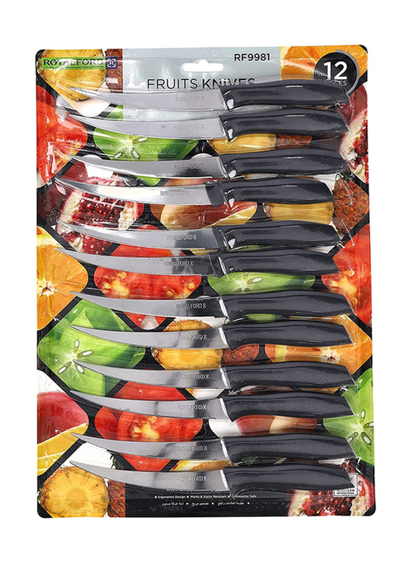 Royalford 12-Piece Stainless Steel Fruit Knife Set, Black/Silver