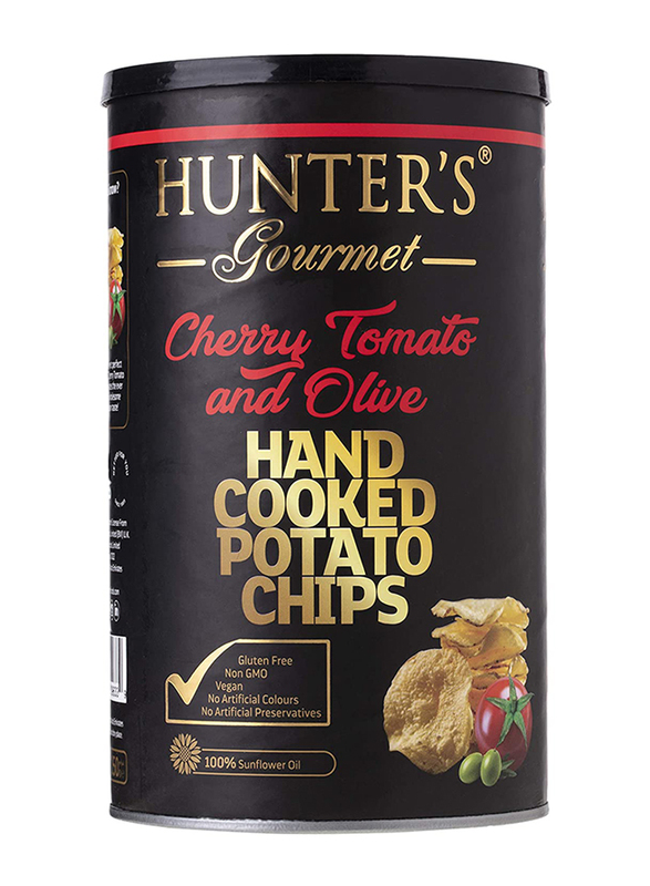 Hunter's Gourmet Cherry Tomato & Olive Hand Cooked Potato Chips Tin, 150g