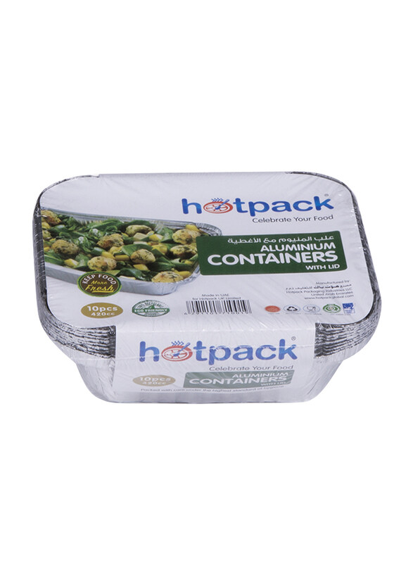 

Hotpack Eco-Friendly Small Aluminium Containers with Lid, 420ml, 10 Pieces, White