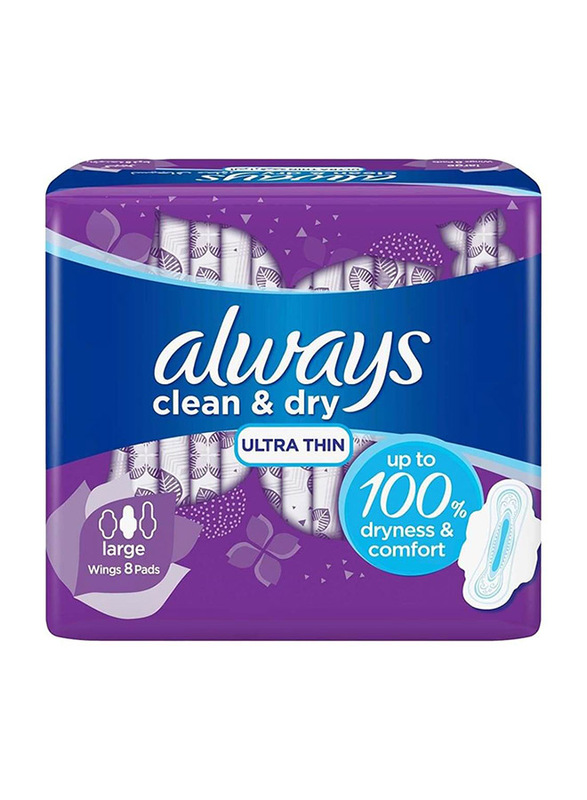 Always Clean & Dry Ultra Thin Sanitary Pads, Large, 8 pads