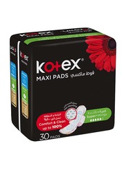 Kotex Maxi Pads Super with Wings Sanitary Pads, 30 Pads, 2 Pieces