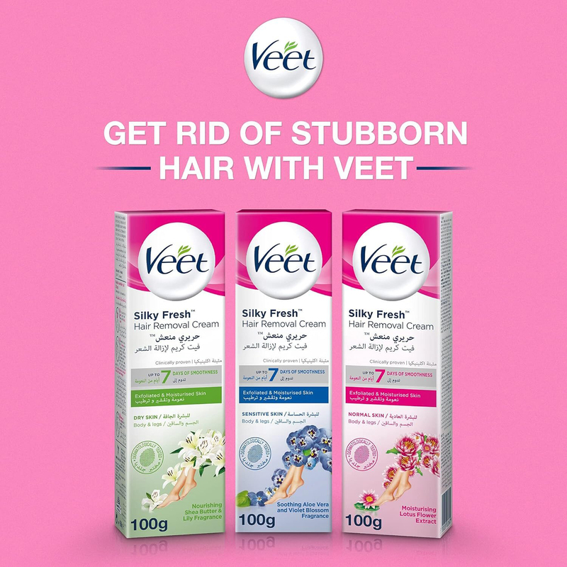 Veet Silky Fresh Violet Blossom Scent with Aloe Vera Hair Removal Cream for Sensitive Skin, 100g