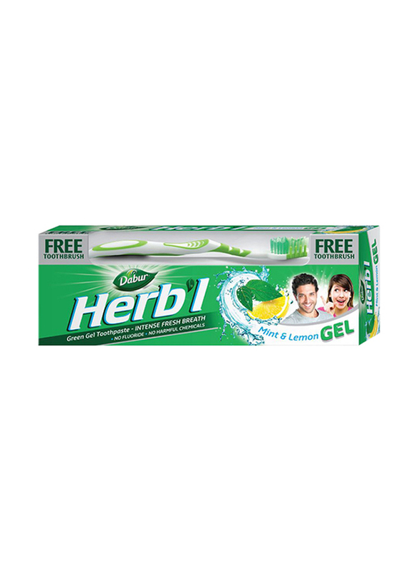 Dabur Herbal Mint & Lemon Gel Toothpaste with Toothbrush, 150gm