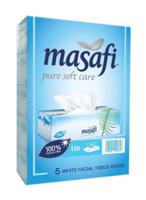 Masafi 2-Ply Pure Soft Care Facial Tissues, 5 x 150 Sheets