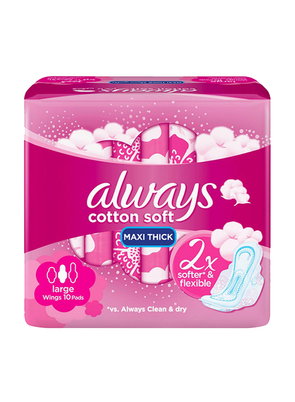 Always Breathable Soft Maxi Thick Pads with Wings, Large, 10 Piece