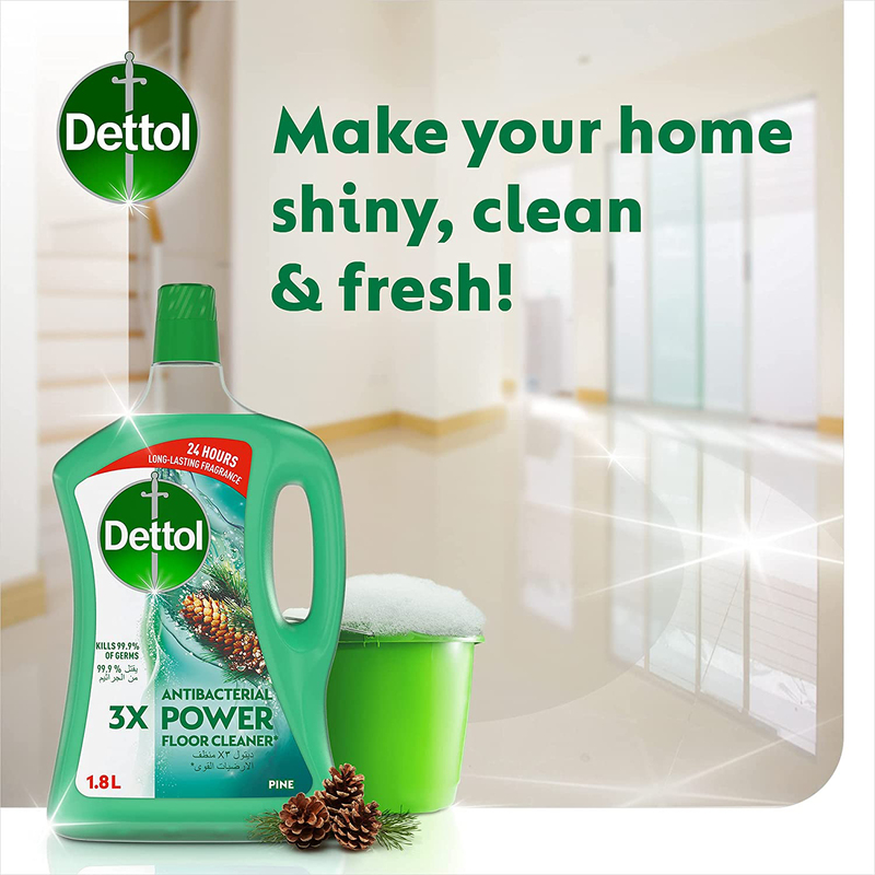 Dettol Antibacterial 3x Power Floor Cleaner with Pine Scent, 1.8 Liters