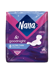 Nana Goodnight Extra Long Ultra Thin Pads with Wings for Super Heavy Flow, 8 Piece