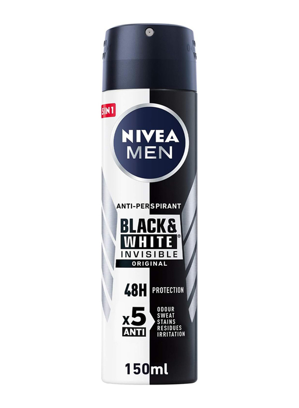 Nivea Men Black & White Invisible 5 in 1 Original 48H Antiperspirant Deodorant Spray, 150ml