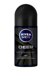 Nivea Men Deep Dry & Clean Feel 48H Antibacterial Antiperspirant & Roll-On Deodorant with Black Carbon, 50ml