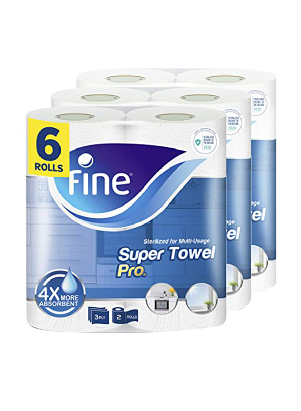 Fine Super Towel Pro Sterilized Kitchen Tissue Rolls 3 Ply, 2 x 300 Pieces