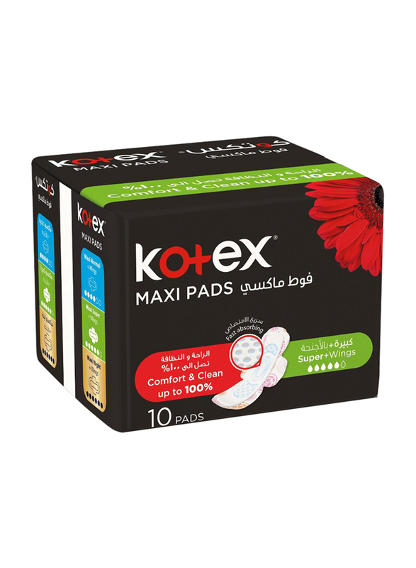 Kotex Super Maxi Pads With Wings, 10 Pieces