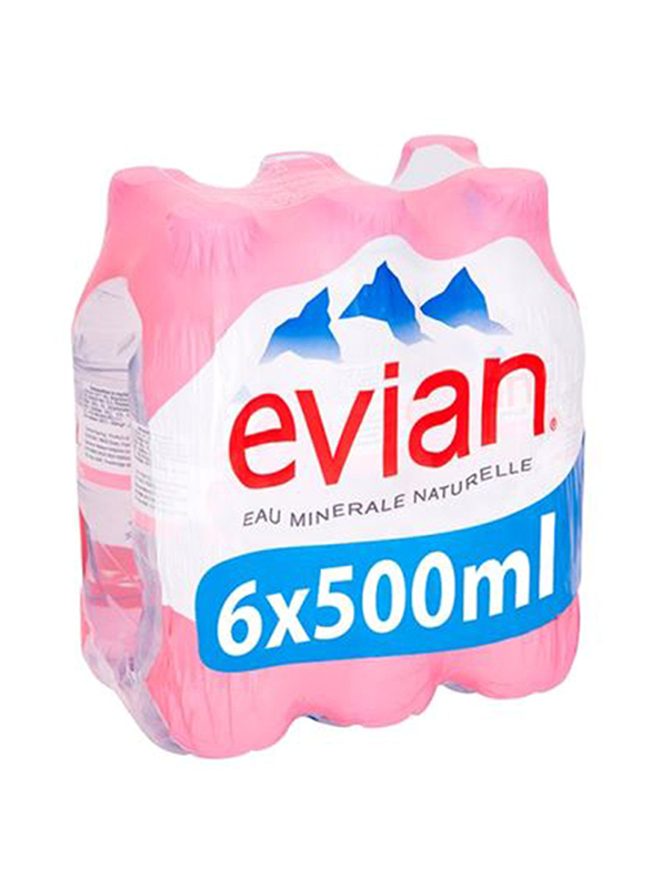 Evian Natural Mineral Water, 6 x 500 ml