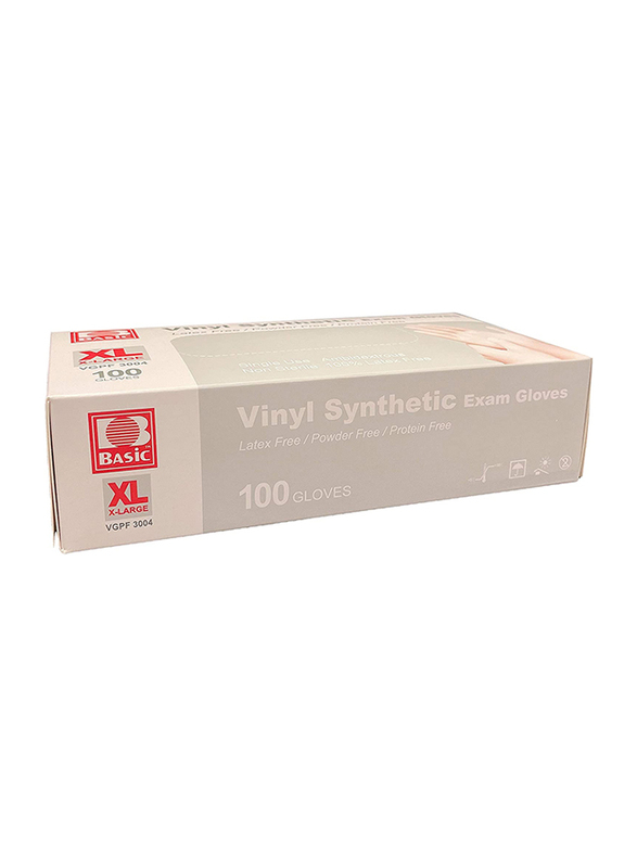 Basic Vinyl Synthetic Exam Gloves, Extra Large, 100 Pieces