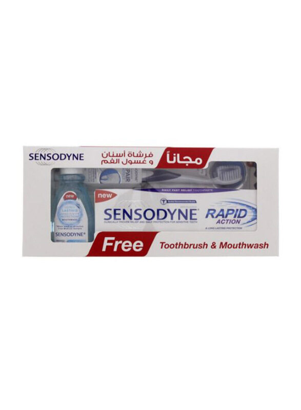 

Sensodyne Multi Care & Whitening Toothpaste for Sensitive Teeth with Free Toothbrush & Cool Mint Mouthwash, Set