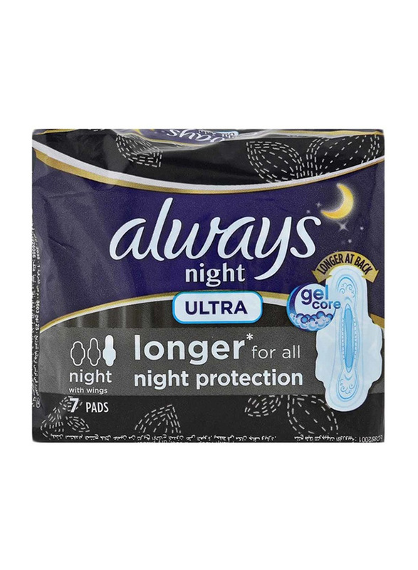 Always Night Ultra Thin Pads with Wings, 7 Pieces