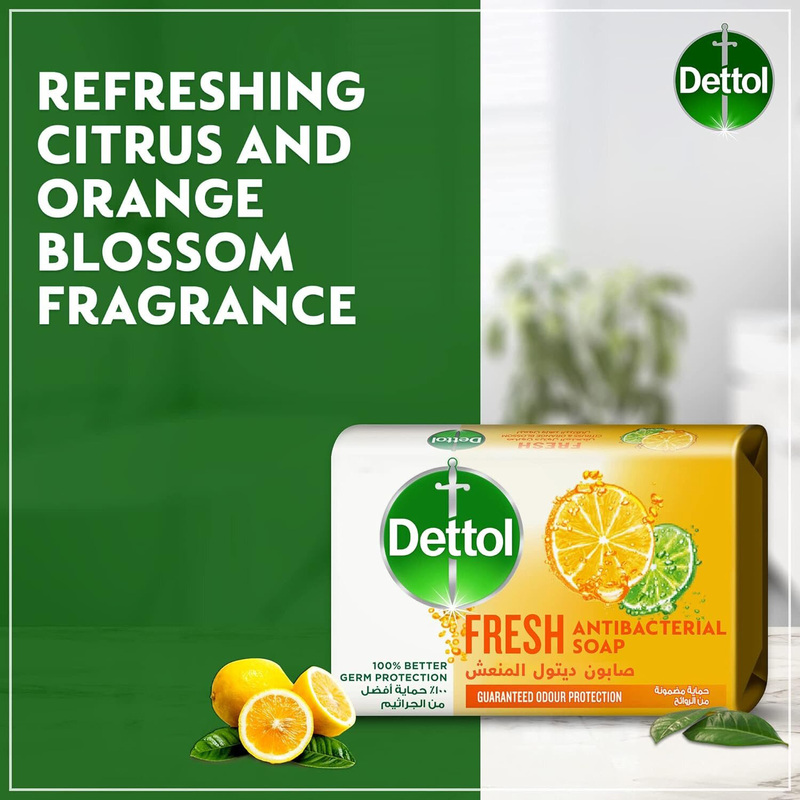 Dettol Fresh Citrus & Orange Blossom Scent Antibacterial Soap Bar, 120g