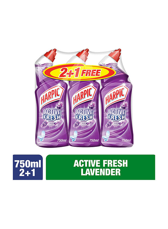 Harpic Active Fresh Toilet Cleaner Liquid with Lavender Scent, 3 Pieces x 750ml