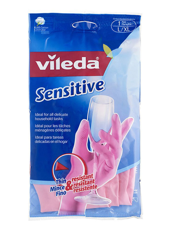 Vileda Sensitive Reusable Glove, Medium, Pink
