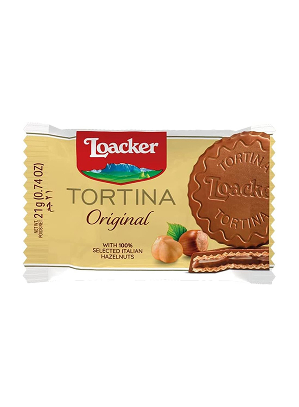Loacker Tortina Original Milk Chocolate Coated Wafers Filled with Hazelnut Cream, 21g