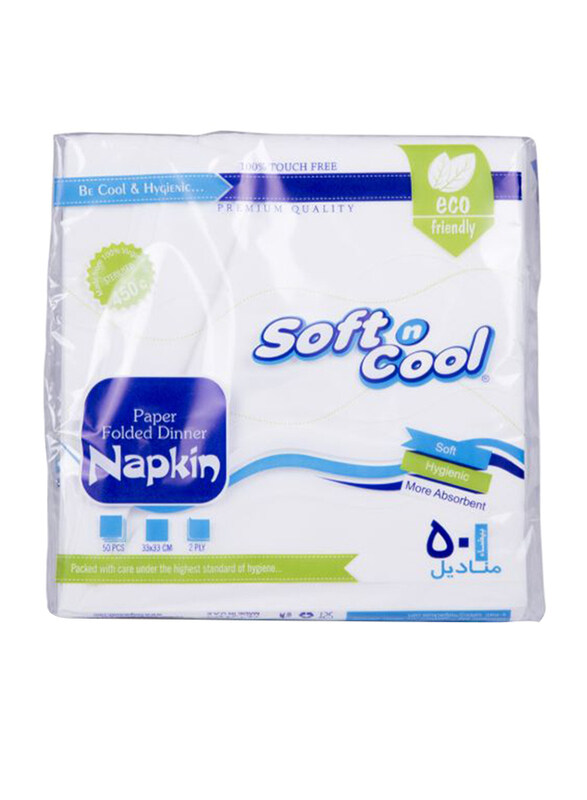 

Soft N Cool Paper Napkins, 2 Ply x 33 x 33cm, 50 Sheets
