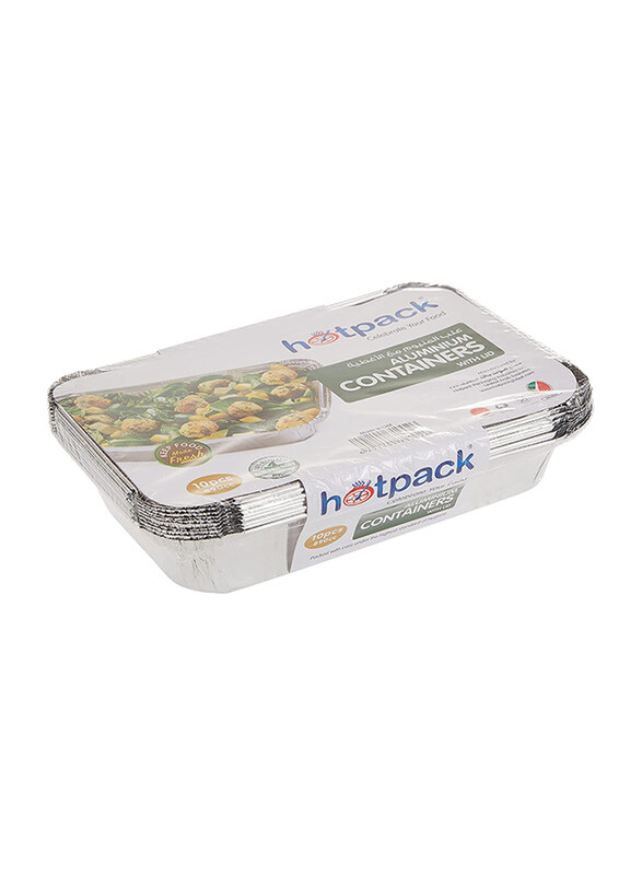 

Hotpack Eco-Friendly Medium Aluminium Containers with Lid, 890ml, 10 Pieces, White