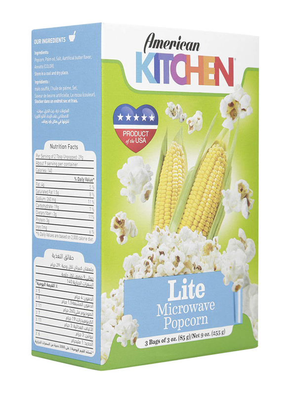 American Kitchen 3 Sachets Lite Microwaveable Popcorn, 255g