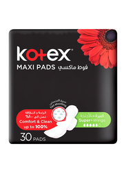 Kotex Maxi Pads Super with Wings Sanitary Pads, 30 Pads, 2 Pieces