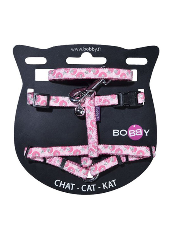 Bobby Confetti Cat Harness & Lead, Pink/Black