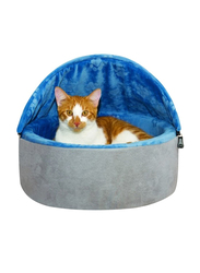 K&H Self-Warming Small Kitty Hooded Bed, Blue/Grey