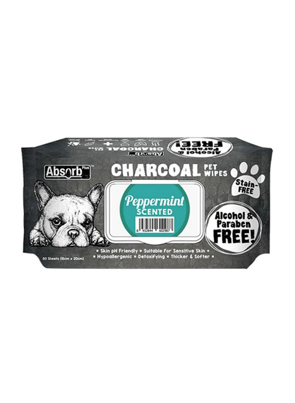 Absolute Absorb Plus Charcoal Peppermint Pet Wipes, 80 Sheets, Grey