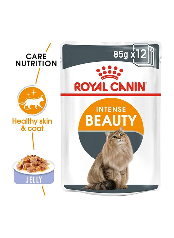 Royal Canin Feline Care Nutrition Intense Beauty Cat Jelly Wet Food, 12 Pouches x 85g
